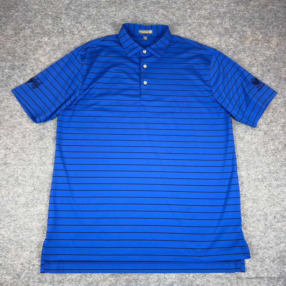 Peter Millar Summer Comfort Polo Shirt Blue Striped Richland CC TN Mens Large L